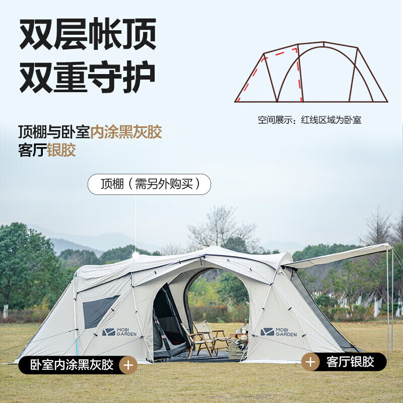 

Палатка Mobi Garden, изысканная палатка для кемпинга, большая космическая туннельная палатка, праздничная палатка, звездное небо, второе поколение, NX21561031, белый утренний туман