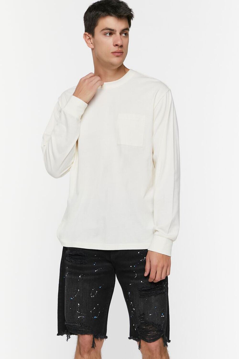 

Джинсовые шорты с эффектом разбрызгивания краски Forever 21, черный