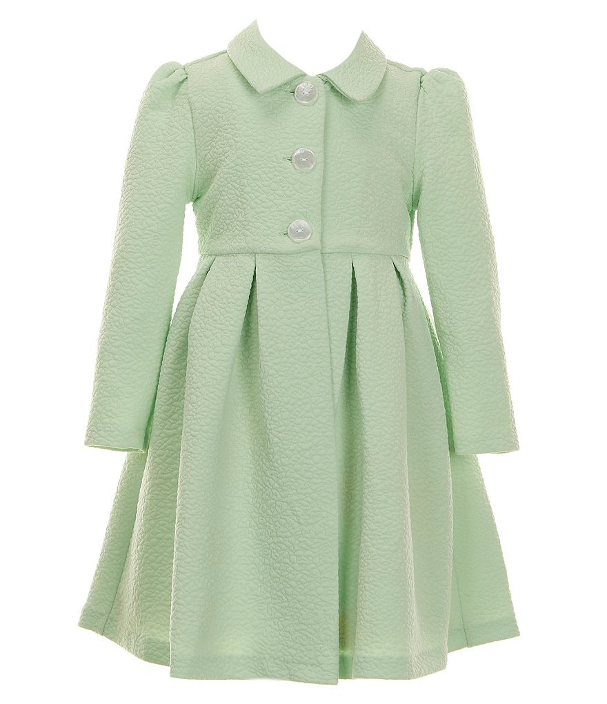 Комплект из фактурного вязаного пальто с воротником и платьем без рукавов Bonnie Jean для маленьких девочек от 2 до 6 лет с цветочным принтом из шантунга, зеленый