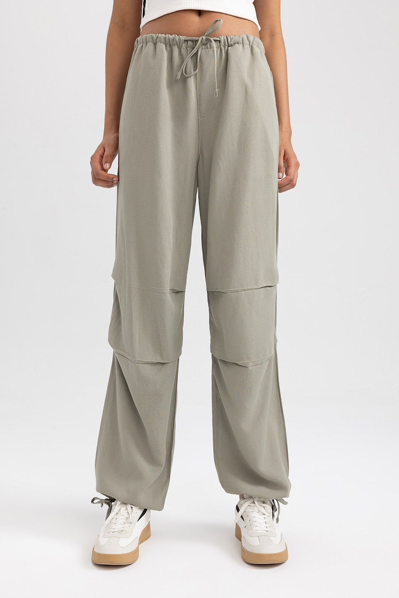 Льняные брюки со средней посадкой на завязках Defacto, коричневый