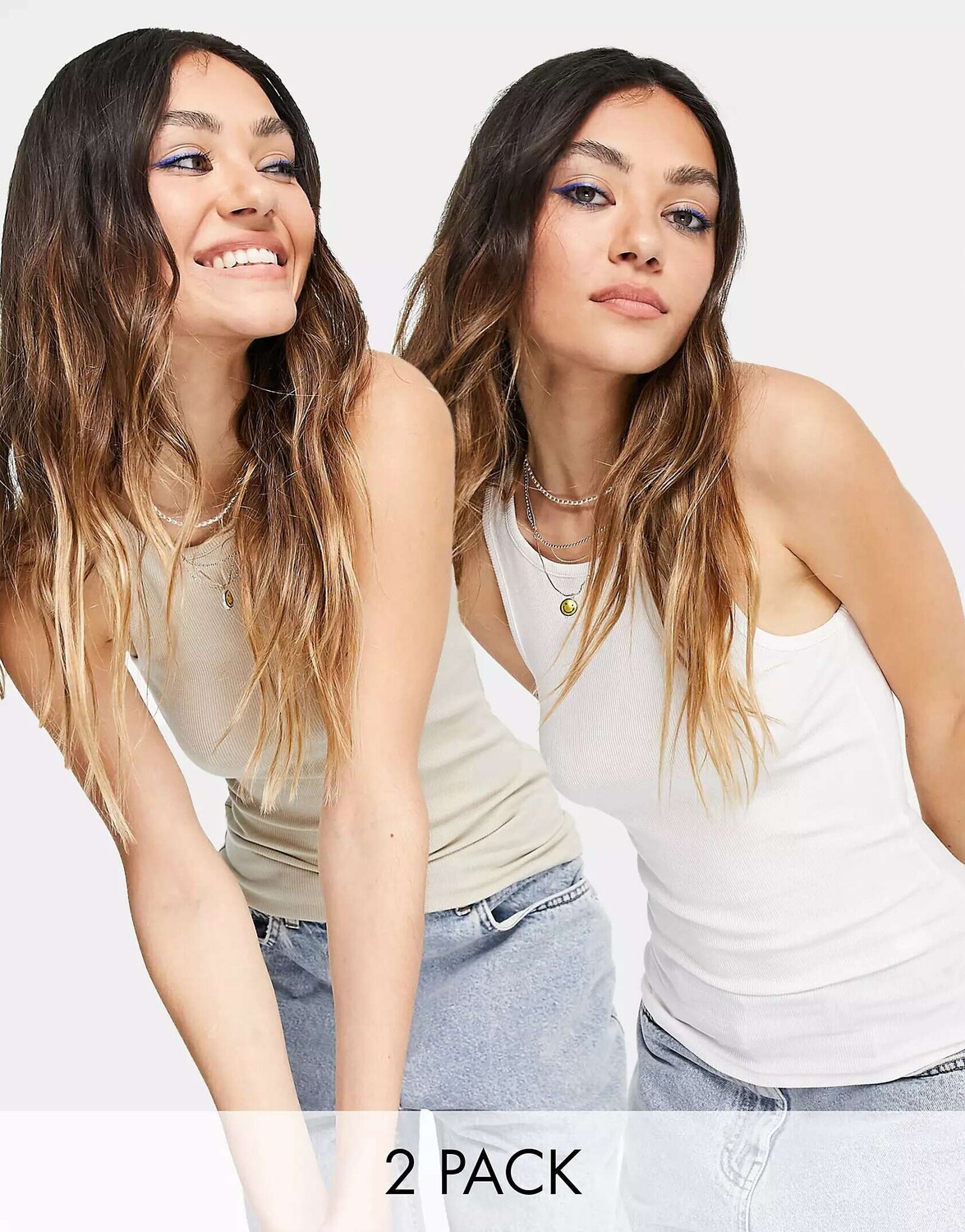 

2 пары хлопковых жилетов в рубчик Weekday Stella белого и коричневого цвета - MULTI