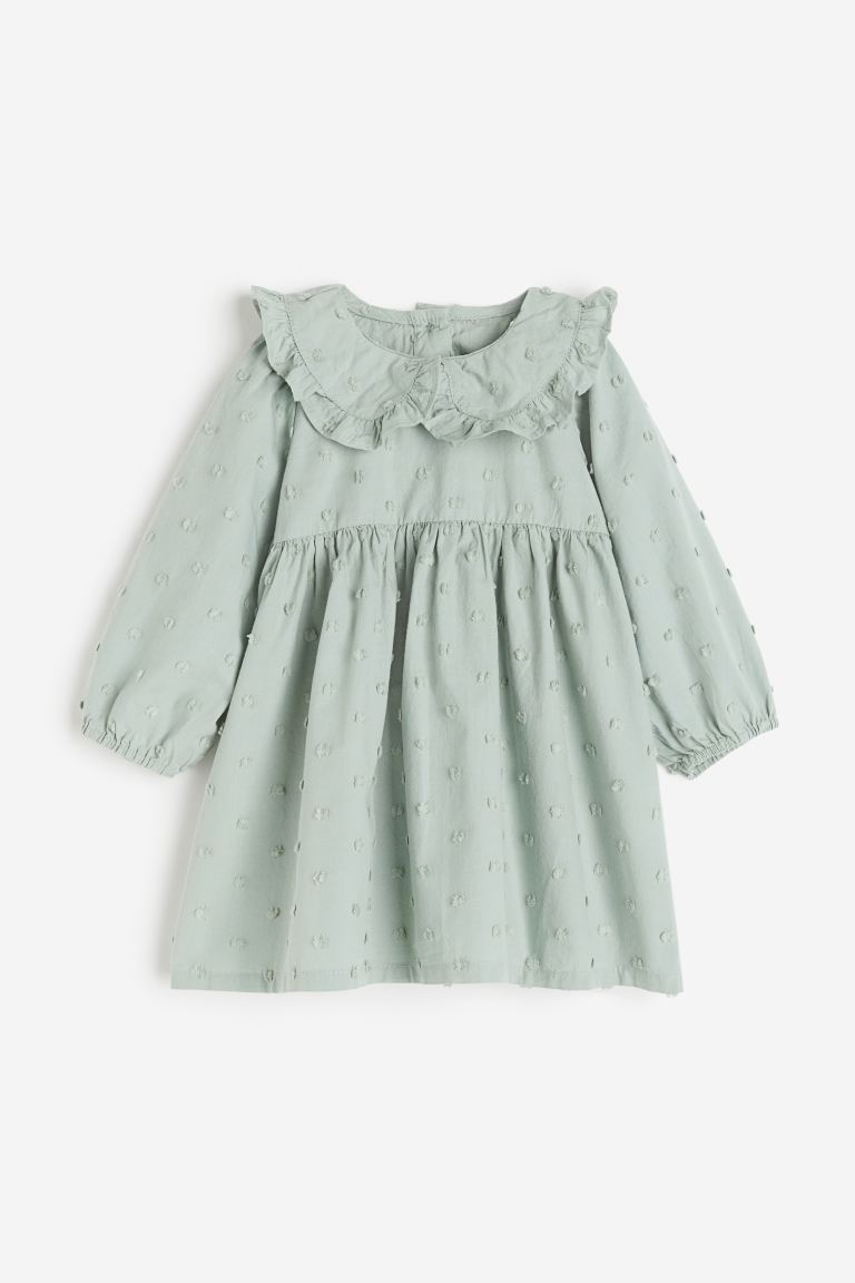 Хлопковое платье с воротником H&M, зеленый