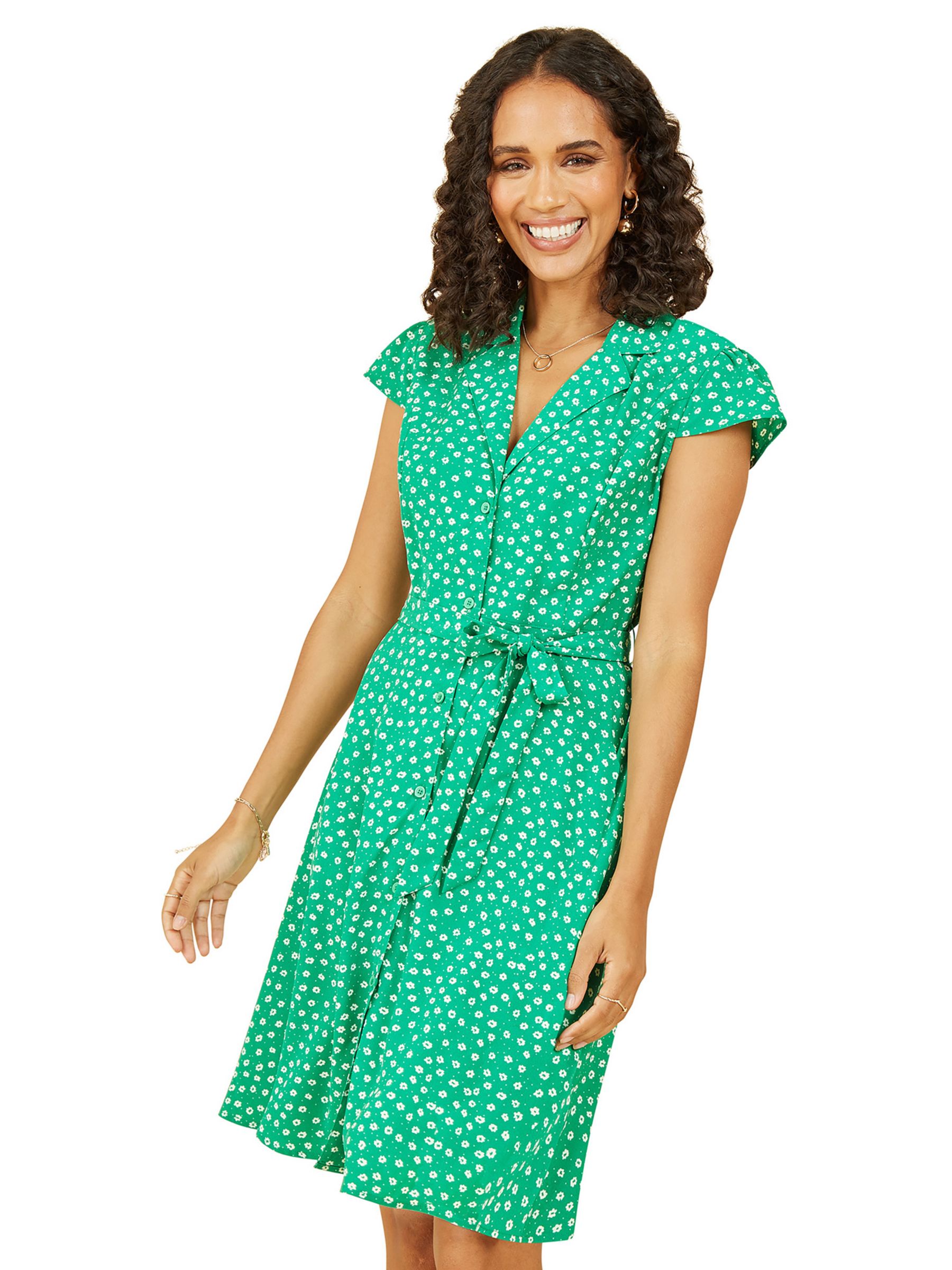 Платье-рубашка в стиле ретро с принтом Mela London Daisy, Зеленый