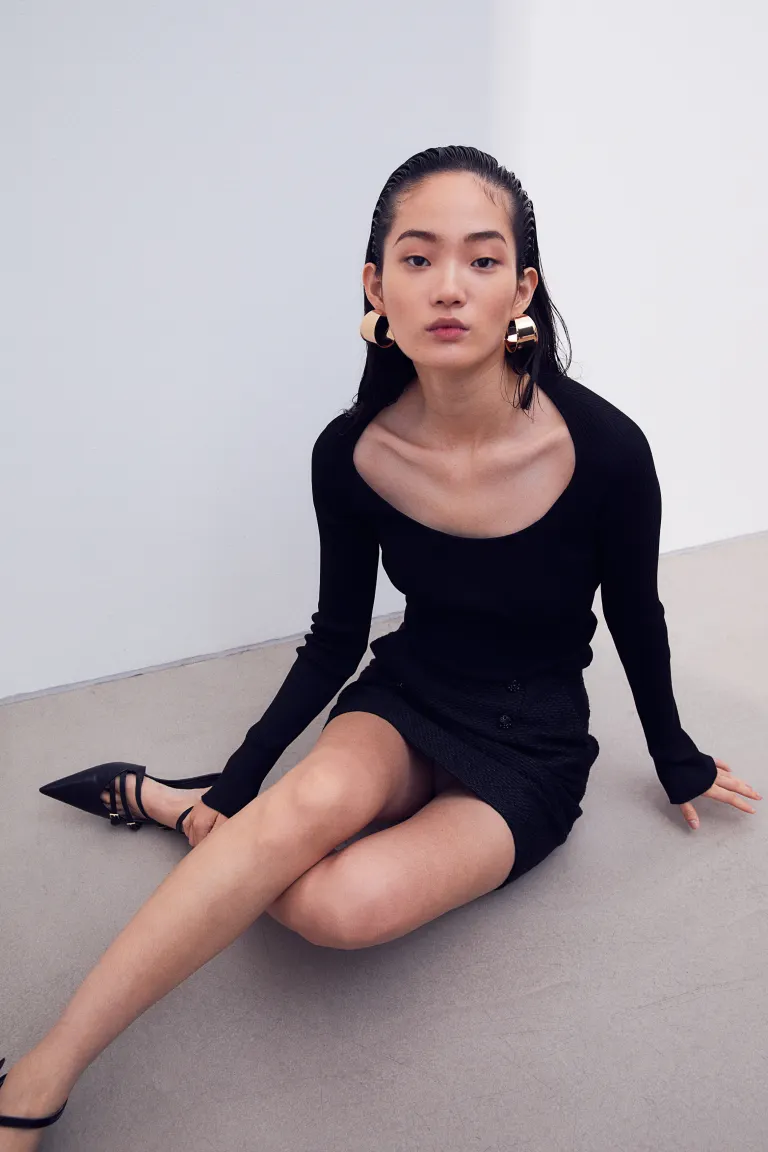 

Блузка из эластичного трикотажа H&M, черный