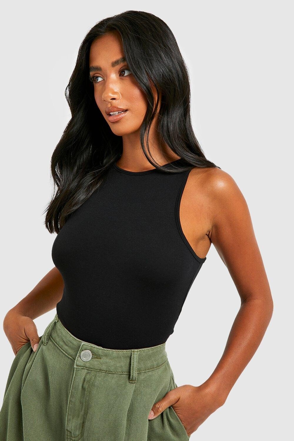 

Боди petite basic racer neck Boohoo, черный