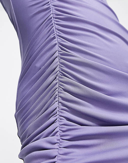 

Синее платье миди со сборками и разрезом по бокам ASOS DESIGN