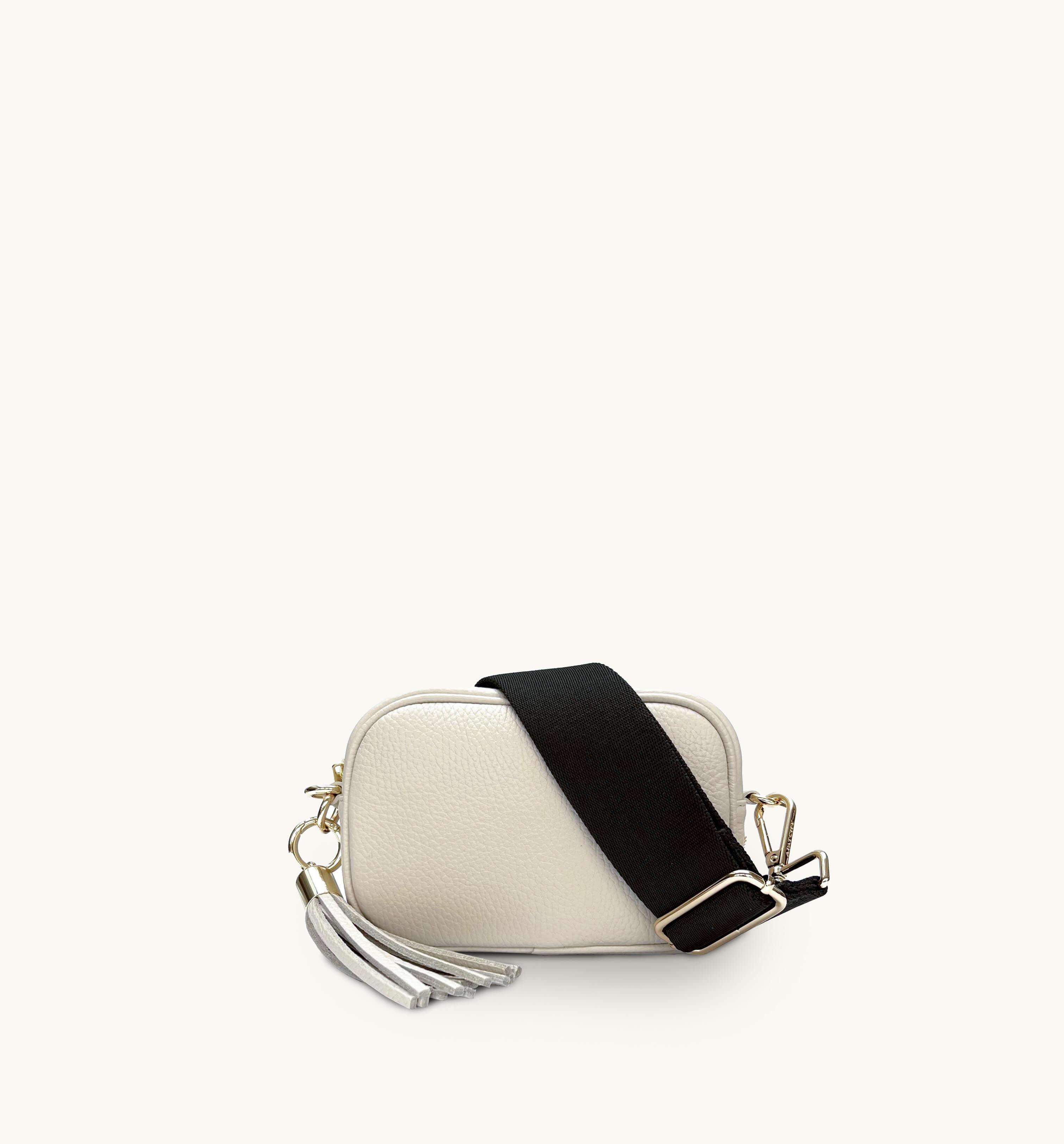Миниатюрная кожаная сумка для телефона с кисточками и простым ремешком цвета хаки Apatchy London, бежевый