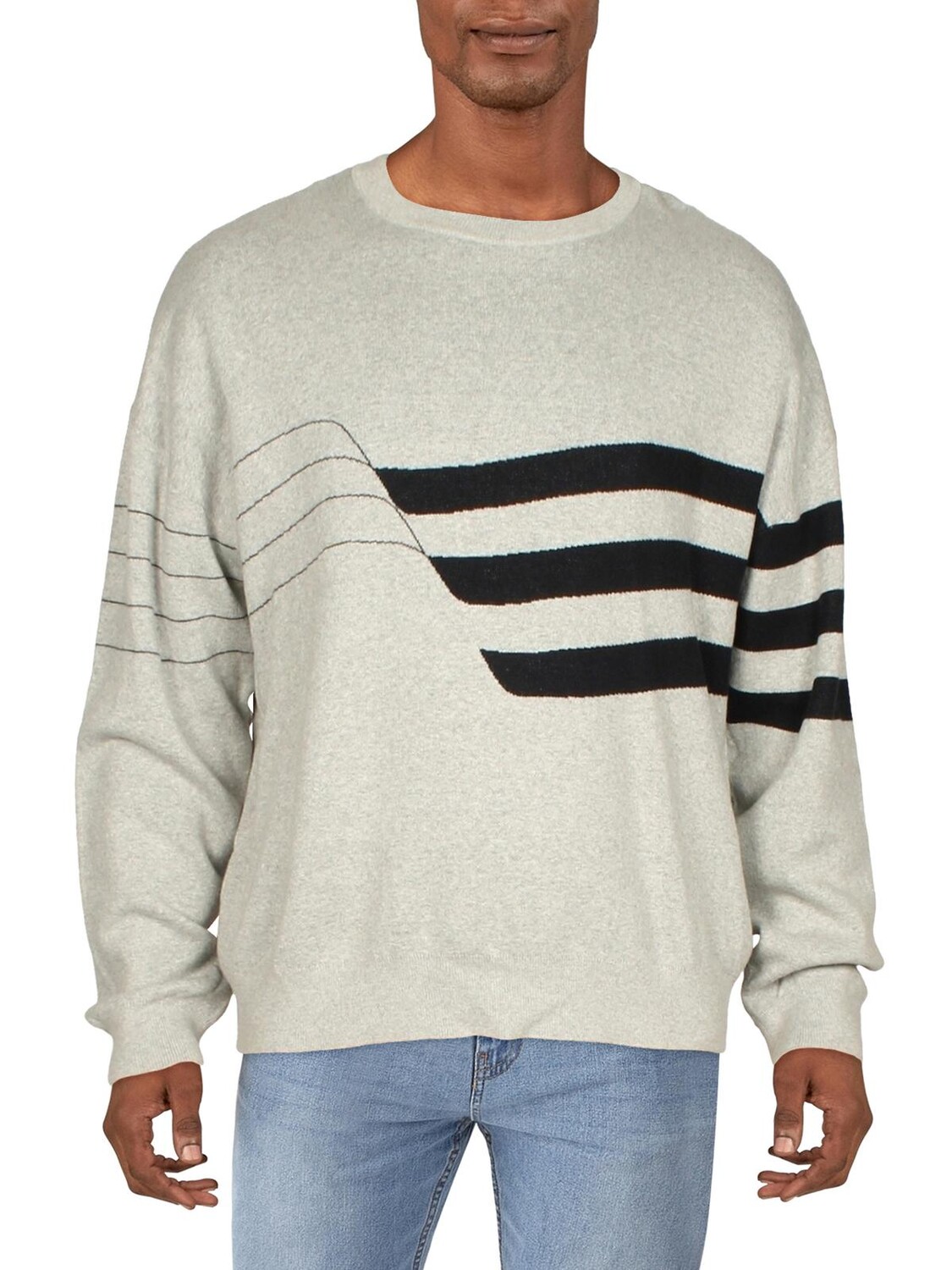 

Мужской полосатый свитер с круглым вырезом Perry Ellis, цвет Stone Heather