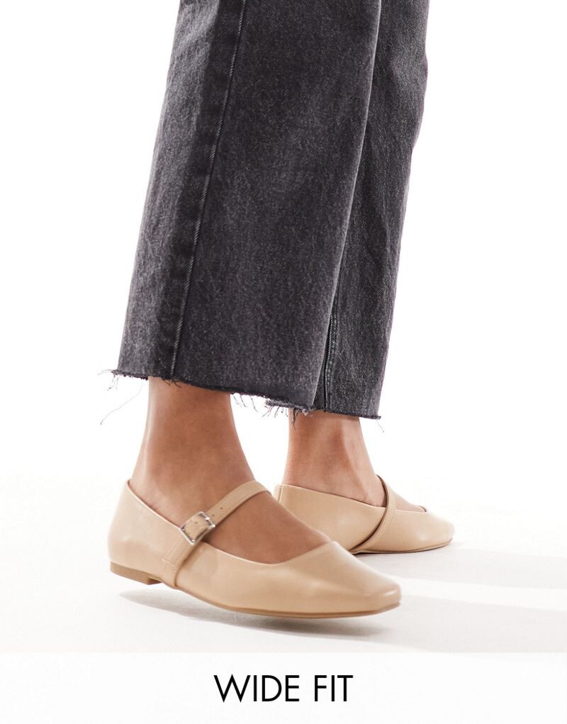 

ASOS DESIGN Wide Fit – Lottie – Балетки Мэри Джейн бежевого цвета