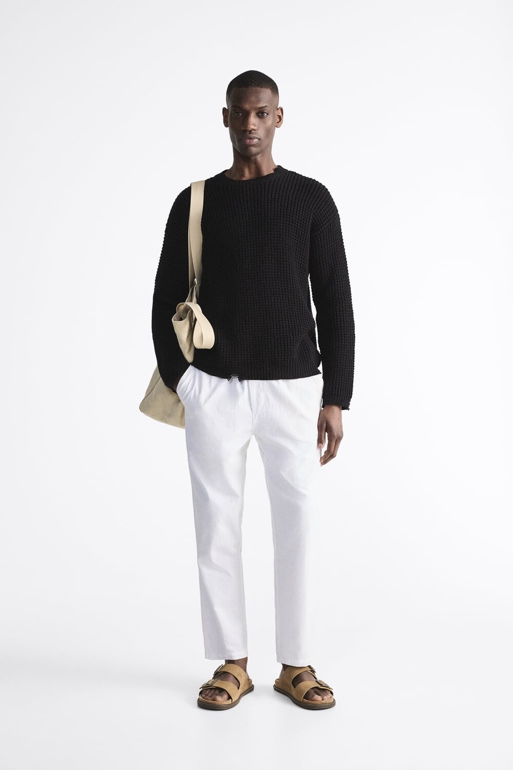

Льняные хлопковые брюки ZARA, белый