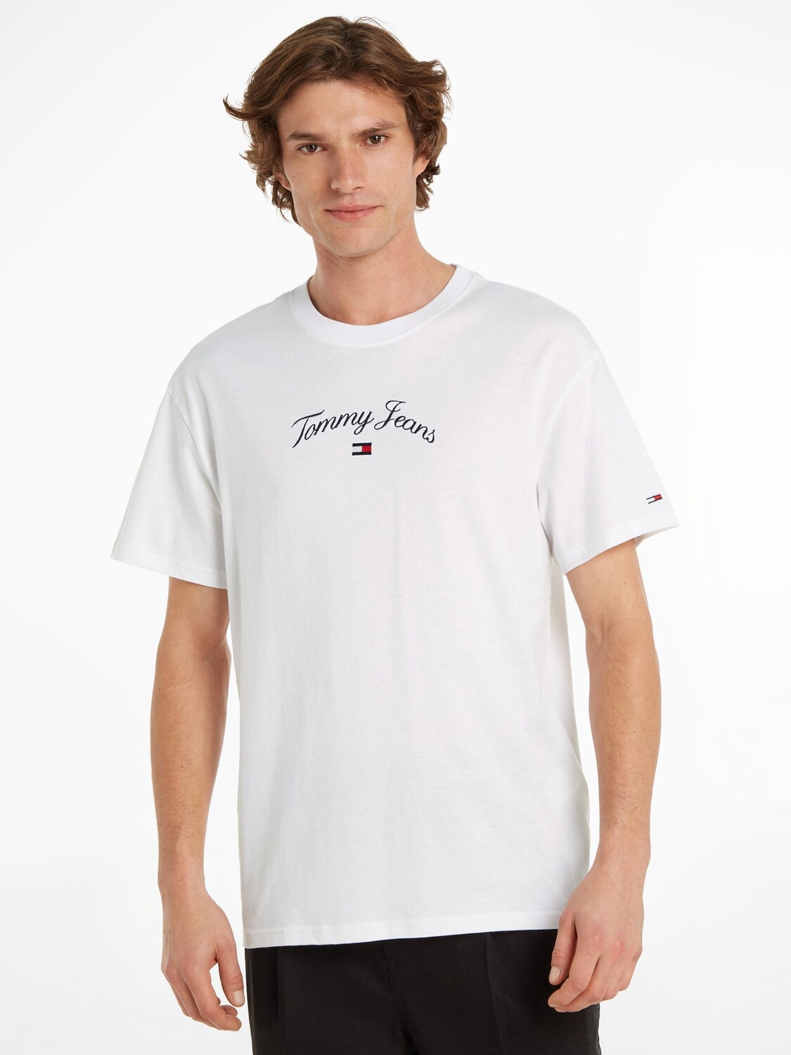 

Футболка с изогнутым флагом и логотипом Tommy Jeans, белая, Белый