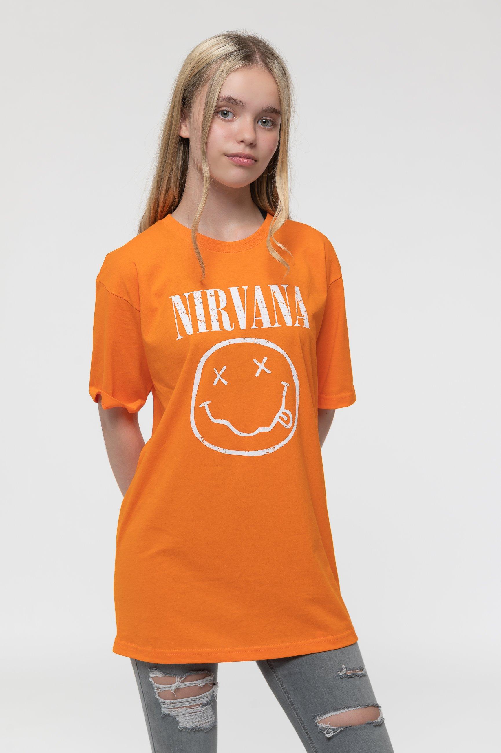 Белая футболка со смайликом Nirvana, оранжевый футболка смайлик размер 14 лет белый