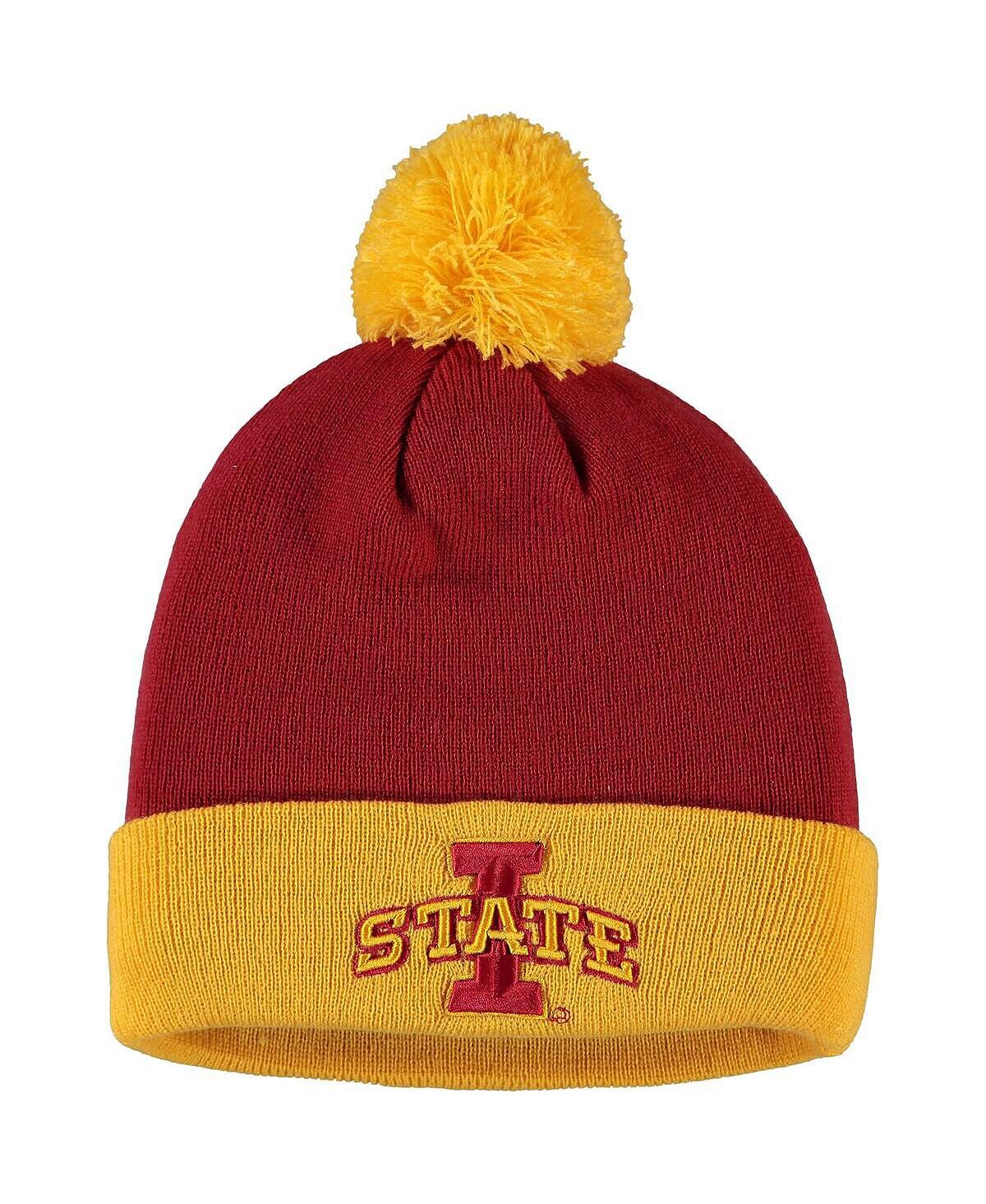 

Мужская двухцветная вязаная шапка с манжетами и помпоном Cardinal и Gold Iowa State Cyclones Core Top of the World