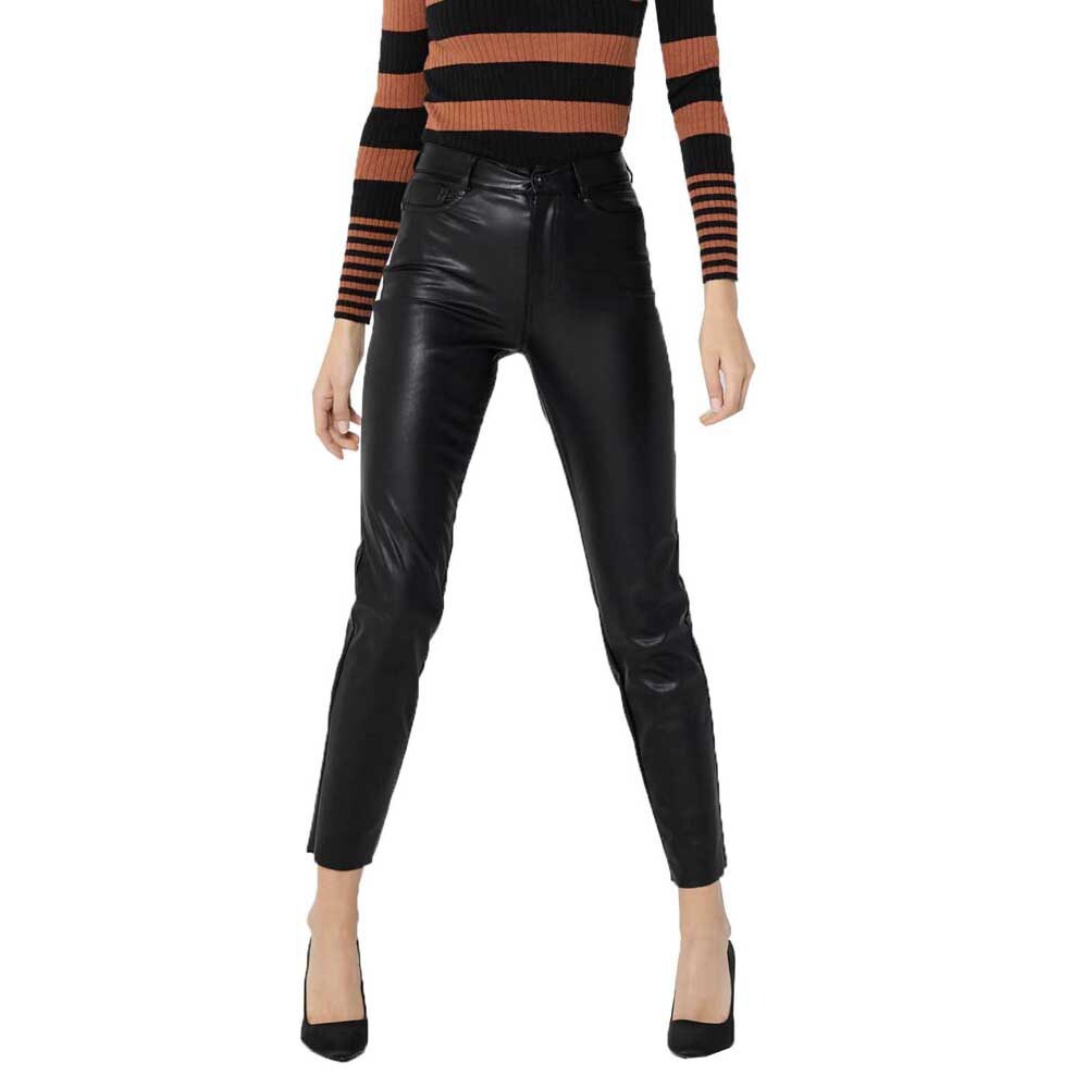 

Брюки Only Emily High Waist Straight Ankle Faux Leather, черный