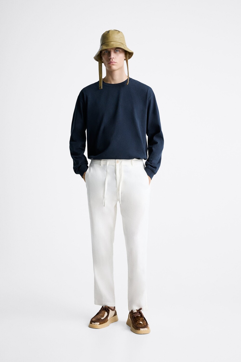

Брюки из льна и хлопка Zara, белый