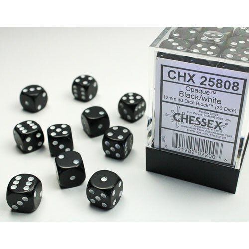 

Аксессуары Chessex Chessex 12mm d6 Set: Opaque - Black w/White (36)