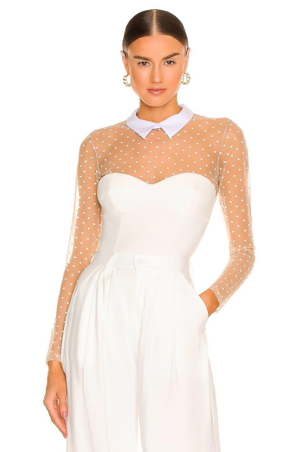 

Боди fleur du mal Collared With Dotted Tulle, слоновая кость