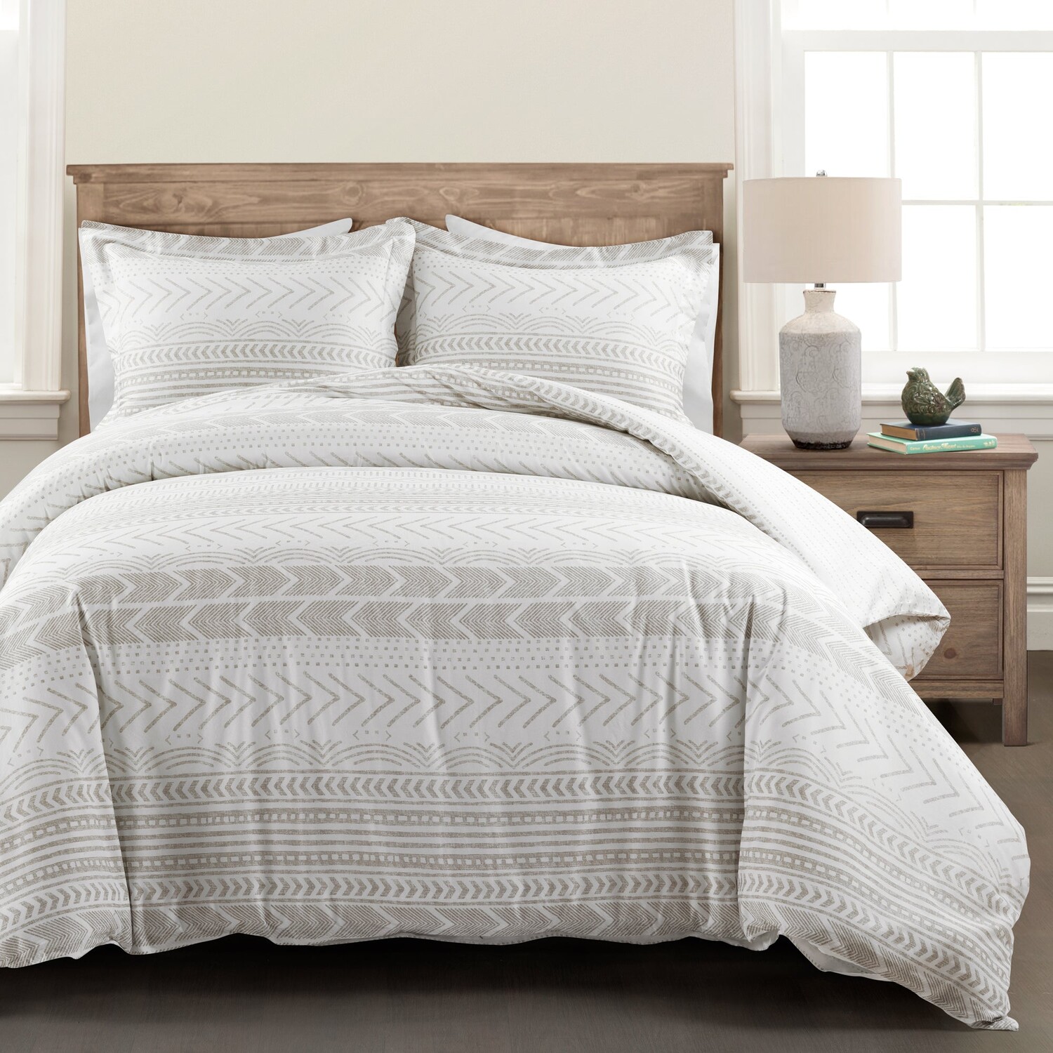 

Двусторонний хлопковый пододеяльник Hygge Geo, комплект из 3 предметов Lush Decor, цвет Taupe_White