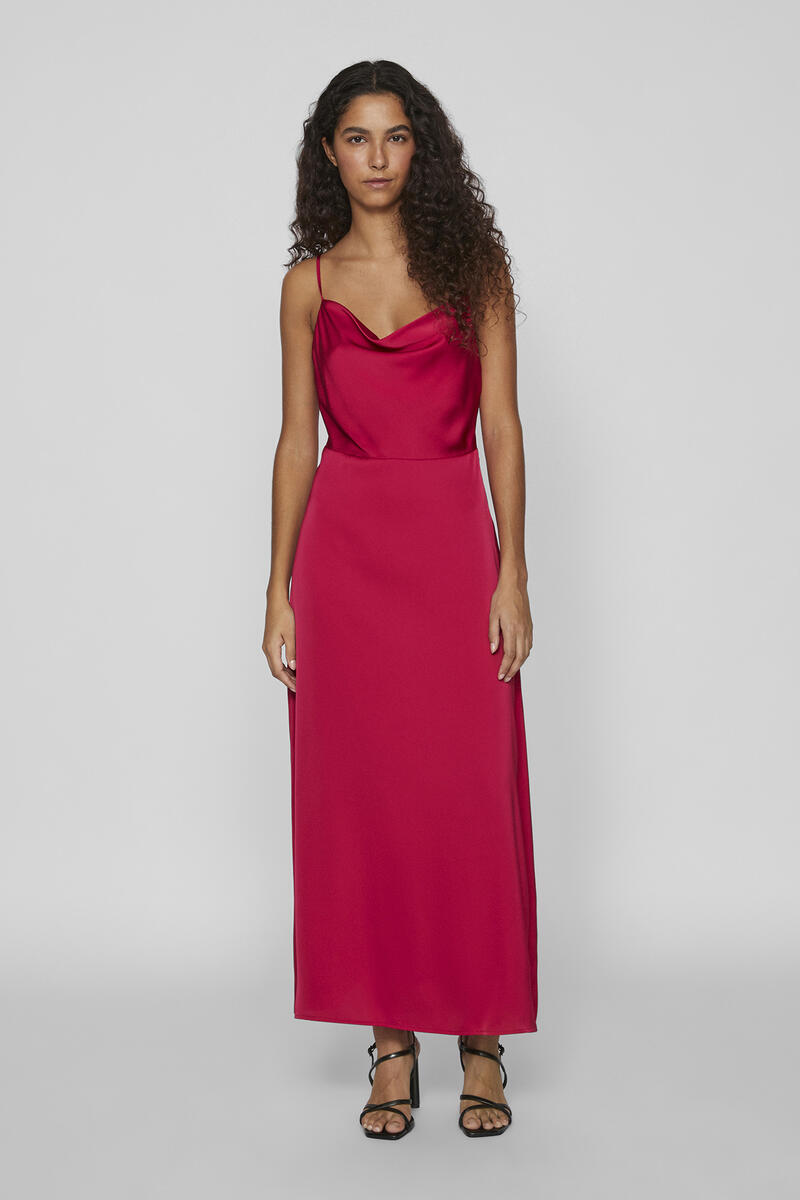 Длинное атласное платье с драпированным вырезом Vila, красный атласное платье с драпированным вырезом y a s фиолетовый