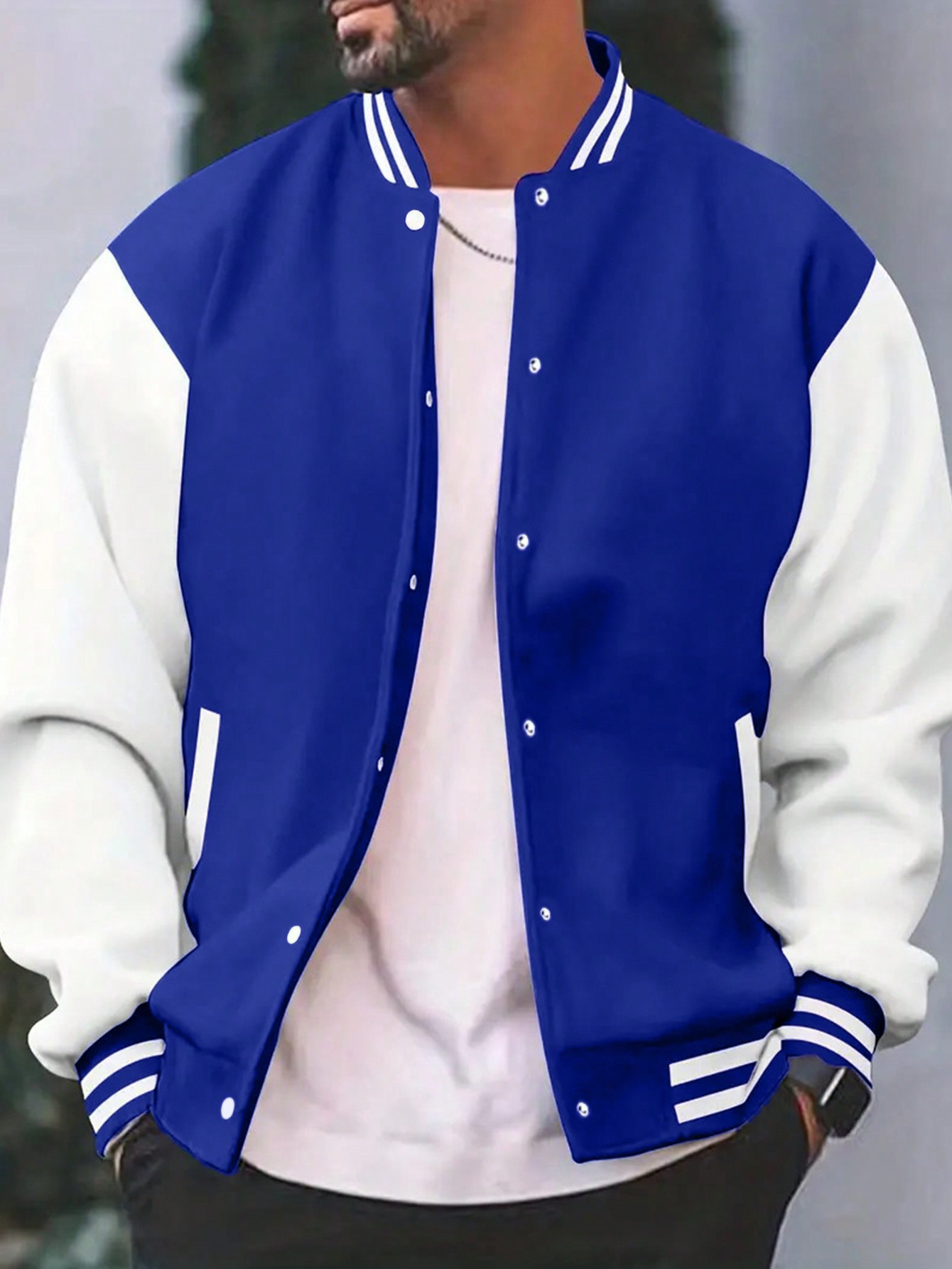 Мужская куртка в студенческом стиле с цветными блоками, королевский синий