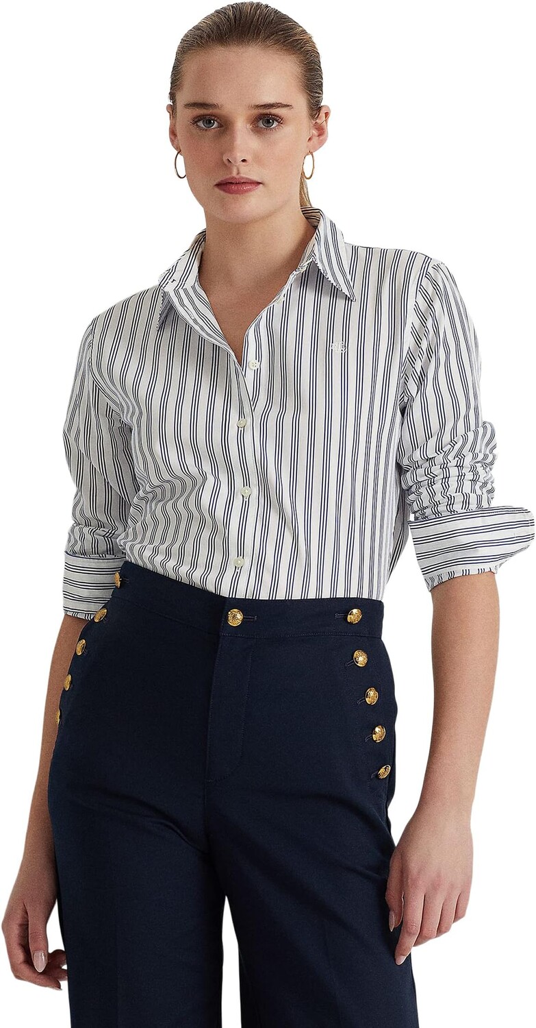 

Полосатая рубашка из хлопкового сукна LAUREN Ralph Lauren, цвет White/Blue