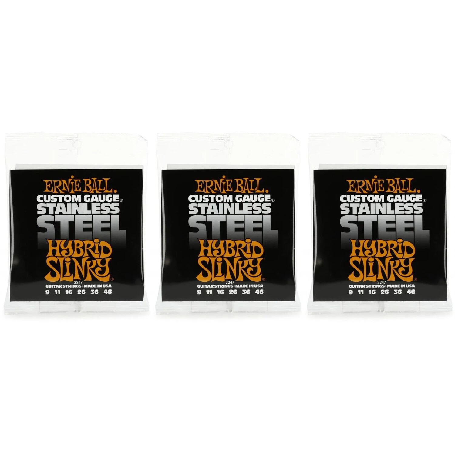 

Гибридные обтягивающие струны для электрогитары Ernie Ball 2247 с обмоткой из нержавеющей стали — .009-.046 (3 шт.)