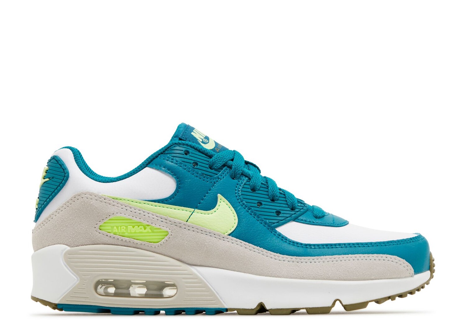 

Кроссовки Nike Air Max 90 Leather Gs 'Bright Spruce Barely Volt', белый