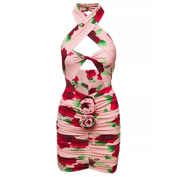 

Платье mini-dress with floral print all-over in visc Magda Butrym, розовый