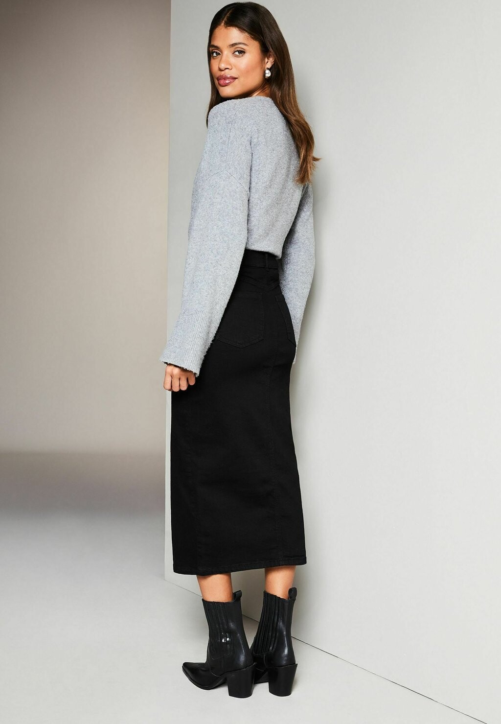 

Юбка-карандаш HIGH RISE SPLIT FRONT DENIM Lipsy, черный