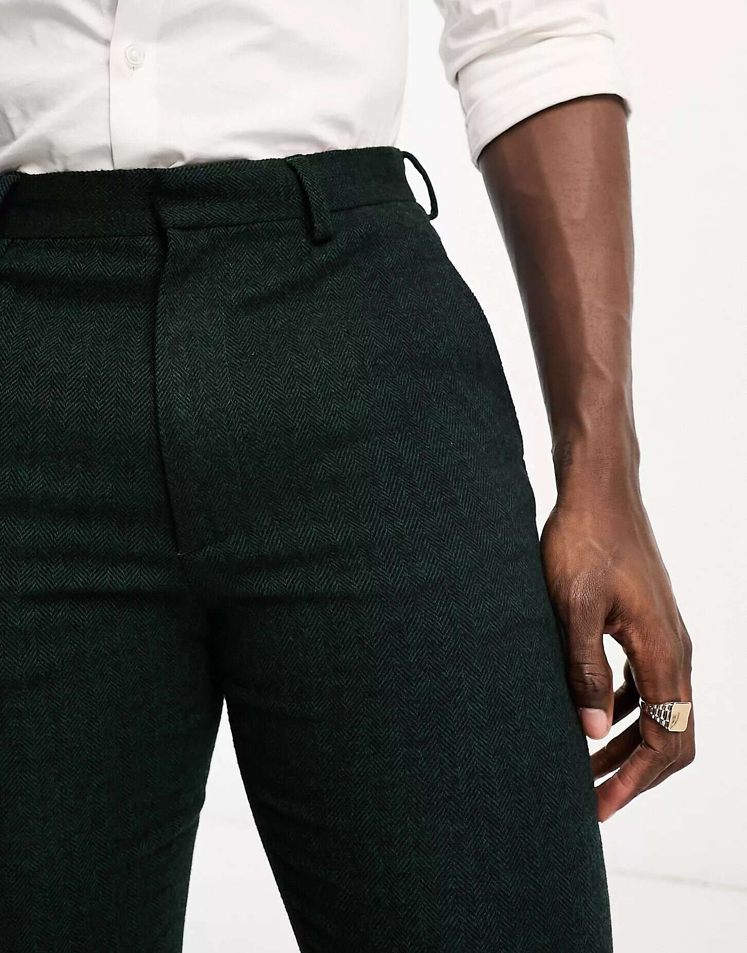 Зеленые костюмные брюки скинни из смесовой шерсти ASOS темно зеленые зауженные брюки с сетчатым принтом из смесовой шерсти asos