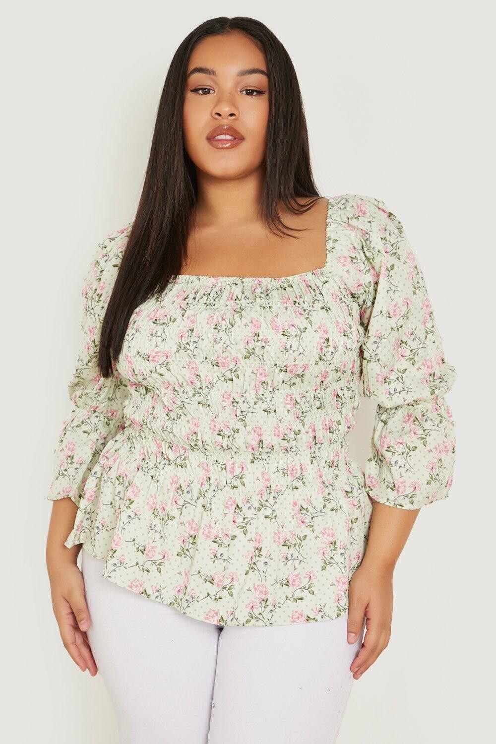 

Блузка plus ditsy spot с цветочными голубками Boohoo, шалфей