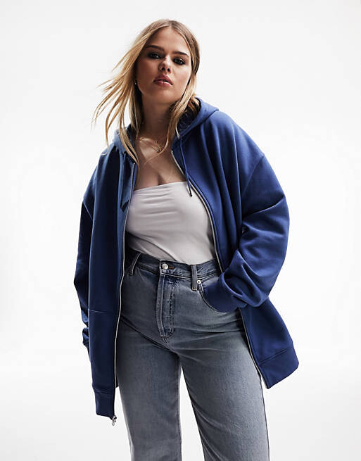 

Темно-синее объемное худи на молнии ASOS DESIGN Curve