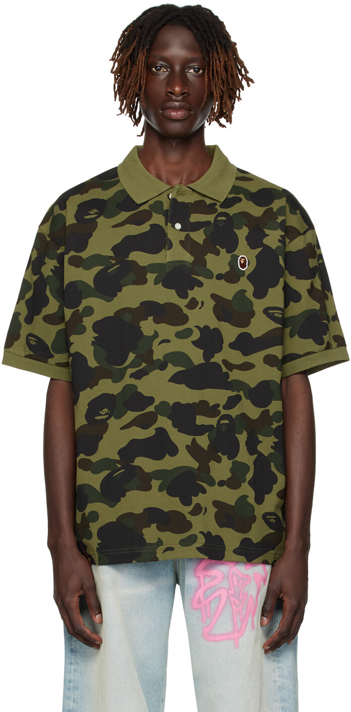 

Зеленая футболка-поло One Point с камуфляжным принтом 1st BAPE, Зеленый