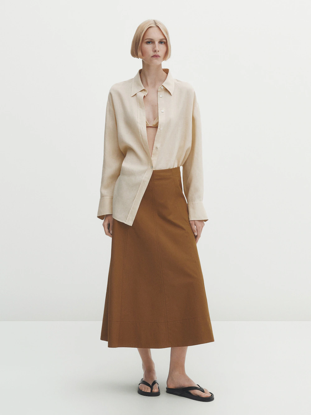

Юбка миди из поплина со швом Massimo Dutti