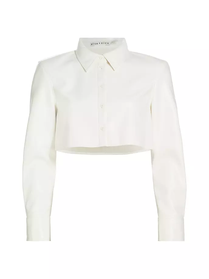 

Укороченная кожаная рубашка Leon из веганской кожи Alice + Olivia, цвет off white