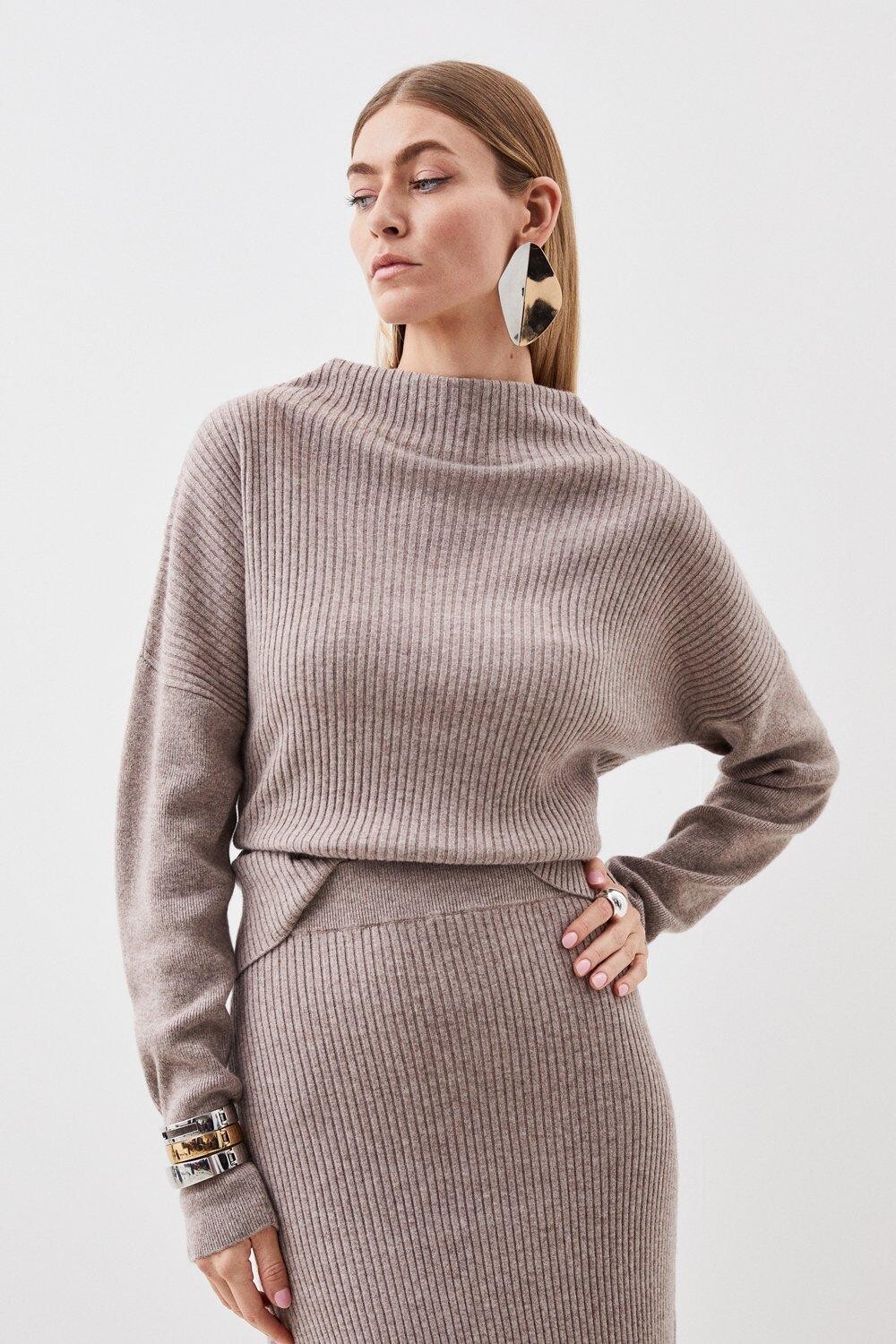 

Трикотажный топ из кашемировой шерсти Karen Millen, бежевый