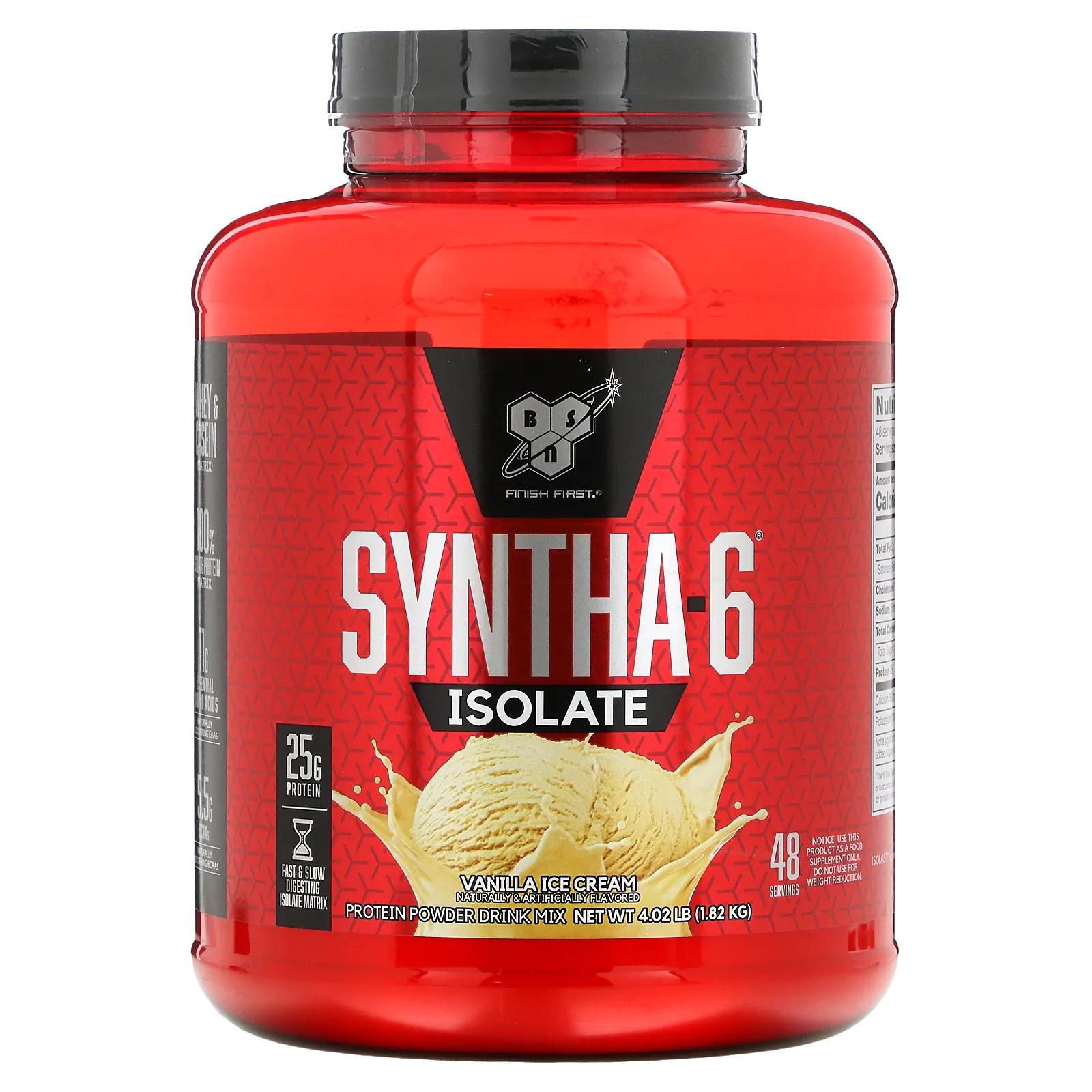 цена BSN Syntha-6 Isolate Protein Powder Drink Mix Vanilla Ice Cream 4.02 lbs (1.82 kg)