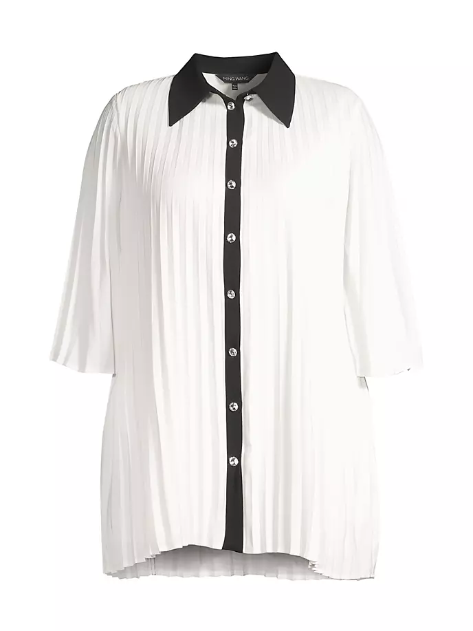 Рубашка с плиссированным воротником Ming Wang, Plus Size, черный