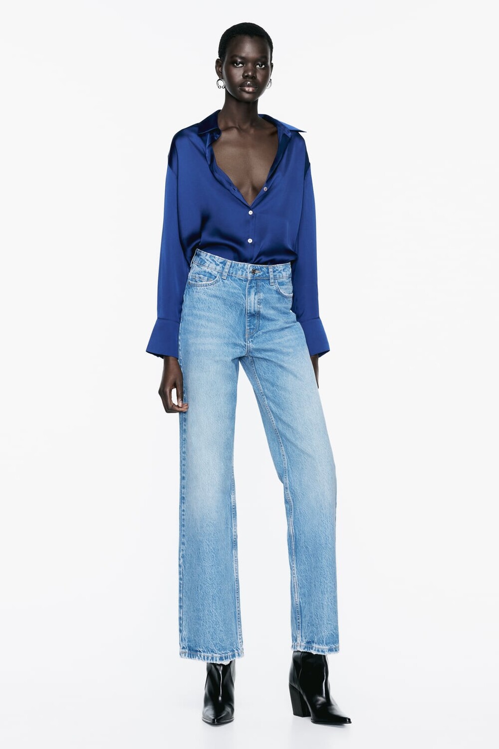 

Струящаяся атласная рубашка ZARA, синий