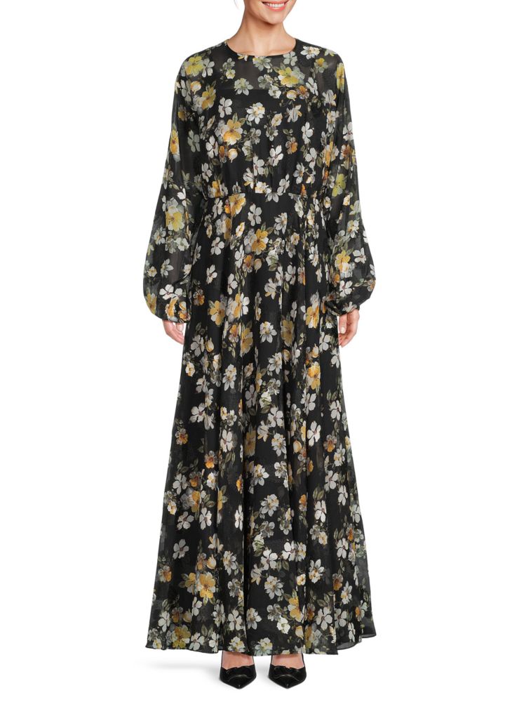 Платье с пышными рукавами и цветочным принтом Mikael Aghal, цвет Black Multi