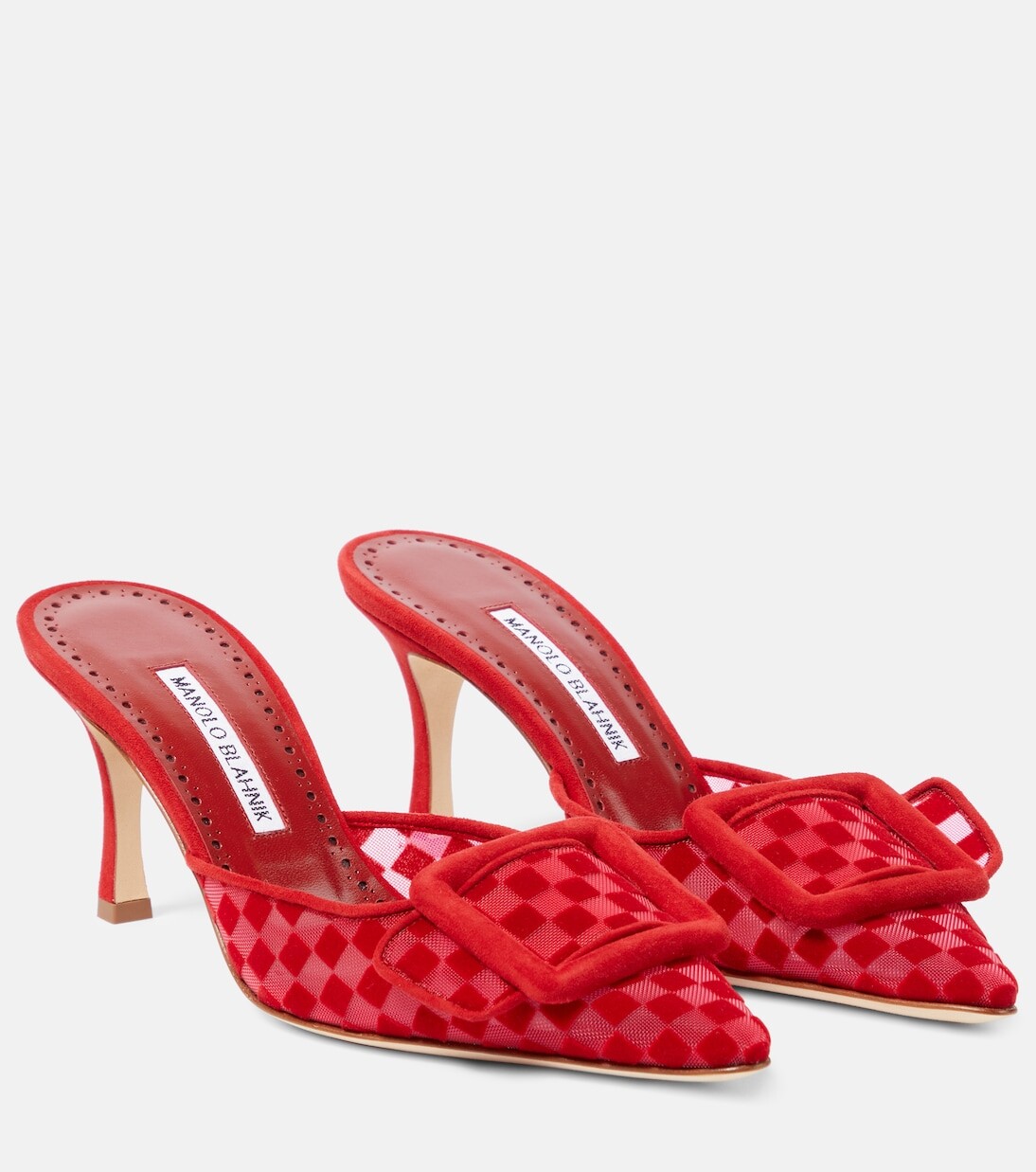 

Мюли maysalebi 70 из замши и сетки Manolo Blahnik, красный