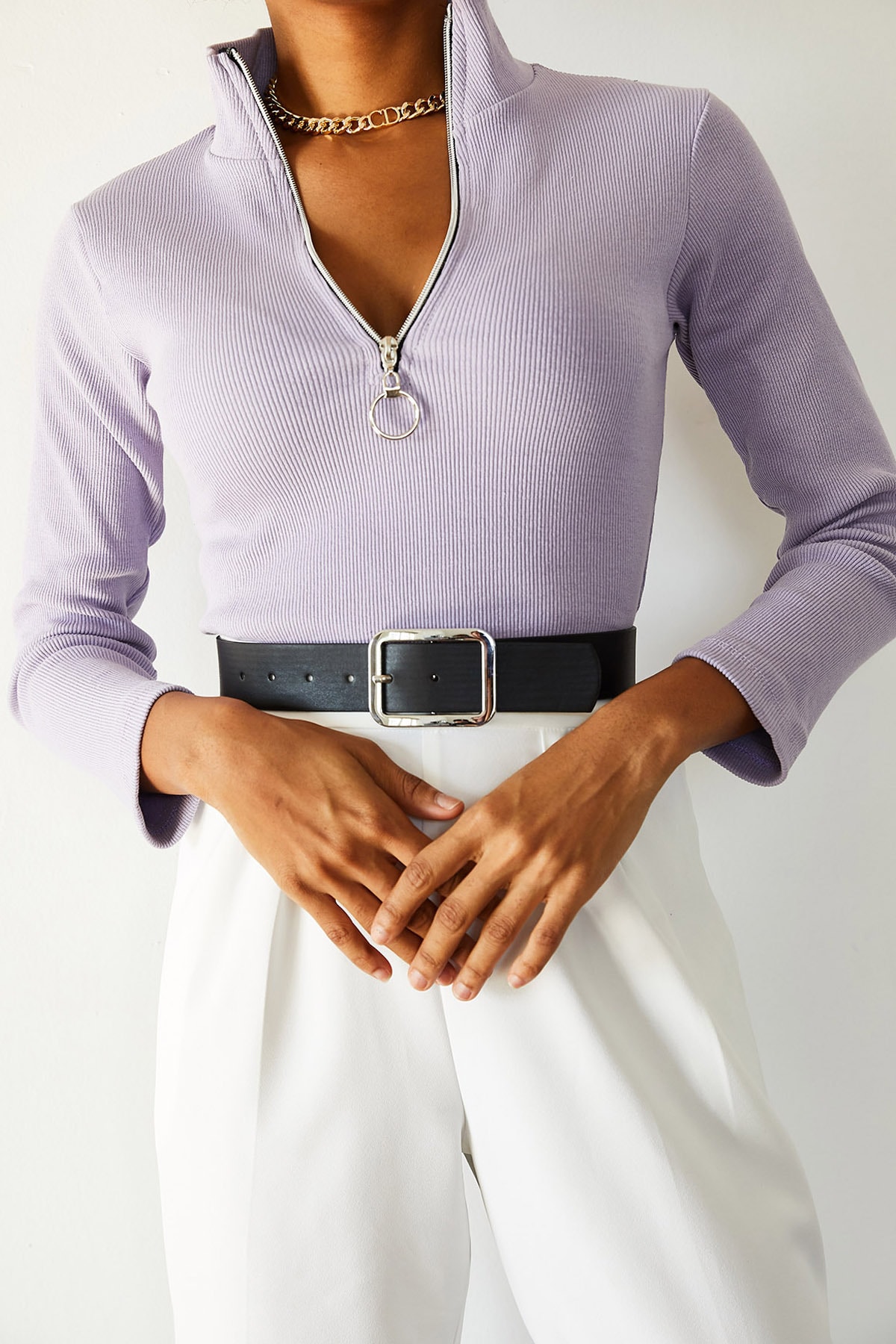 Женская сиреневая блузка на молнии с камзолом XHAN, фиолетовый