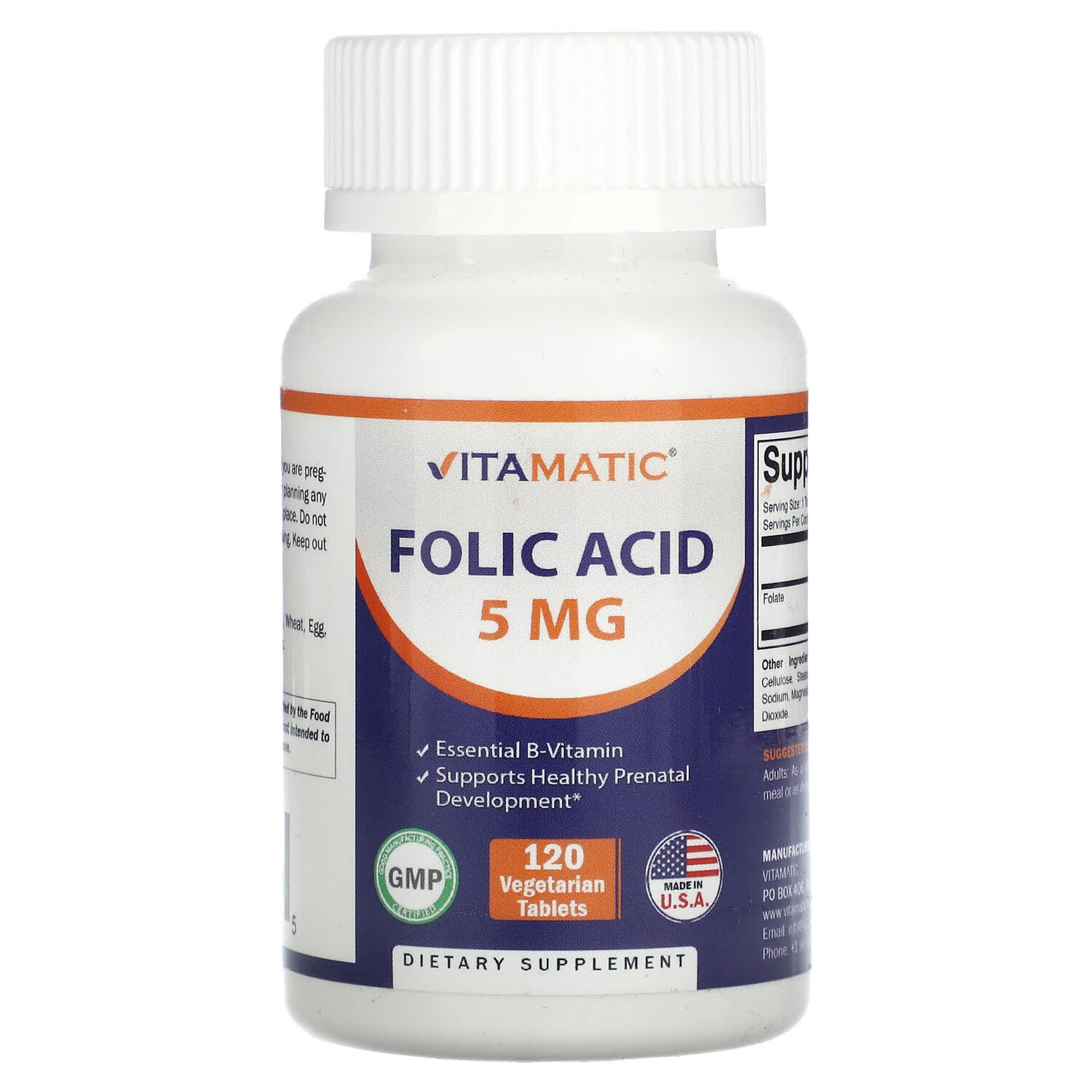 

Фолиевая кислота, 5 мг, 120 вегетарианских таблеток, Vitamatic