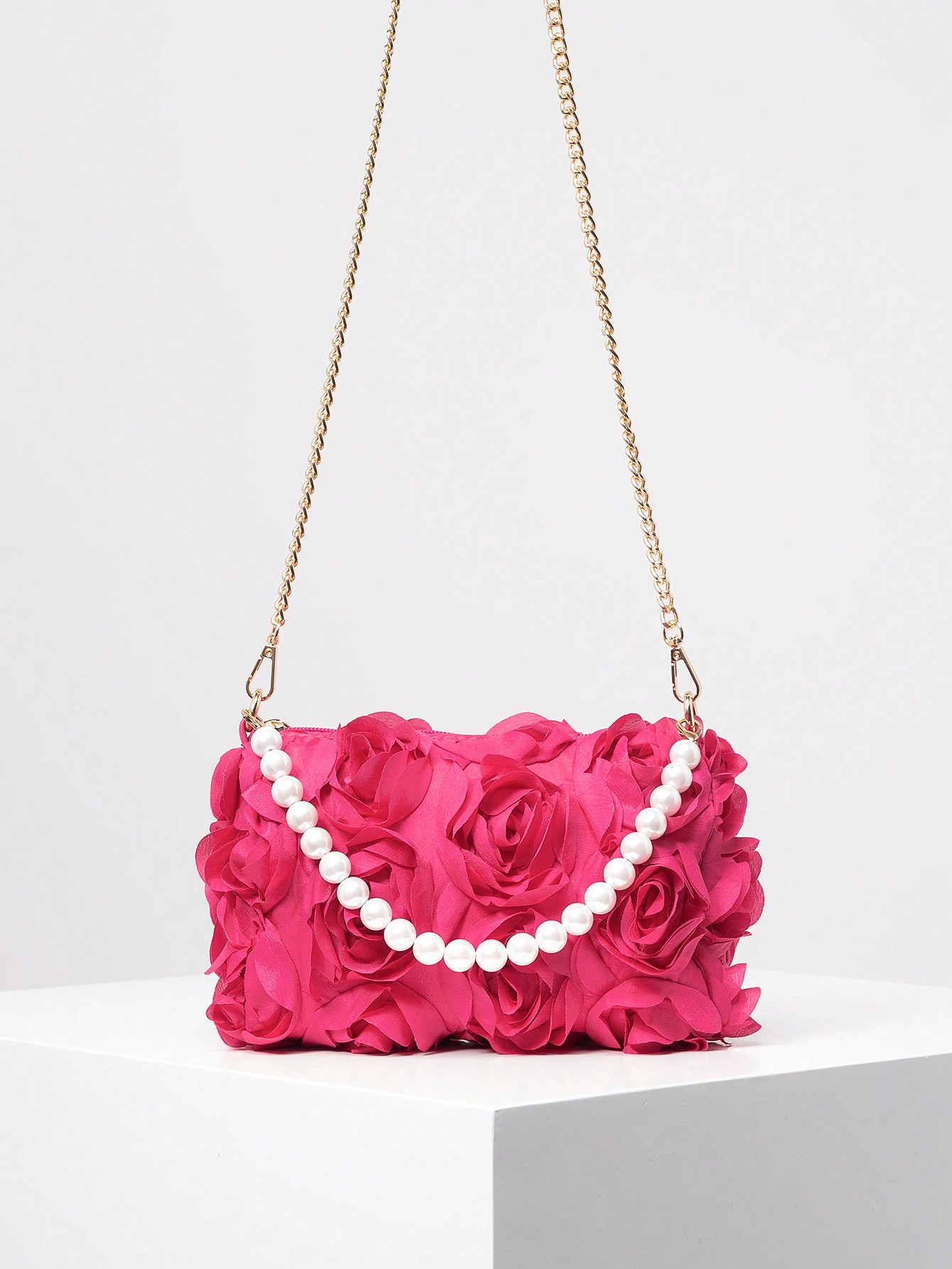 Элегантная сумка через плечо с принтом розы, ярко-розовый