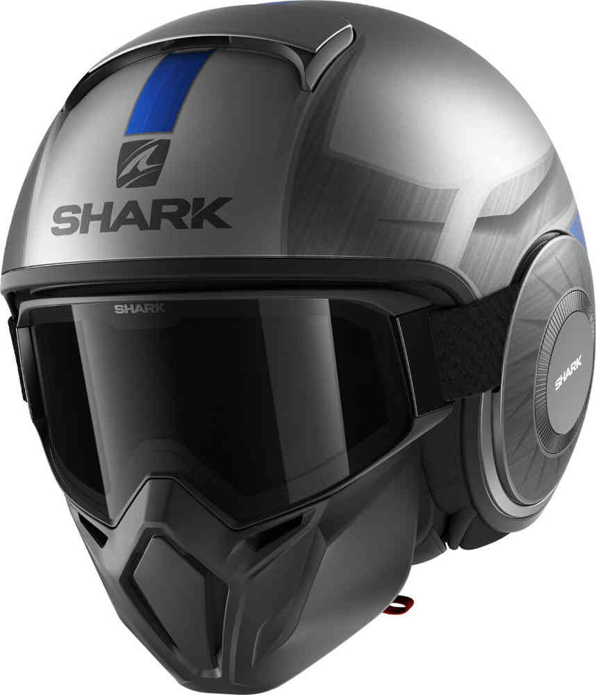 Шлем Street-Drak Tribute RM Shark, антрацит/хром/синий сквал 2 2 шлем ноксис shark черный матовый серый
