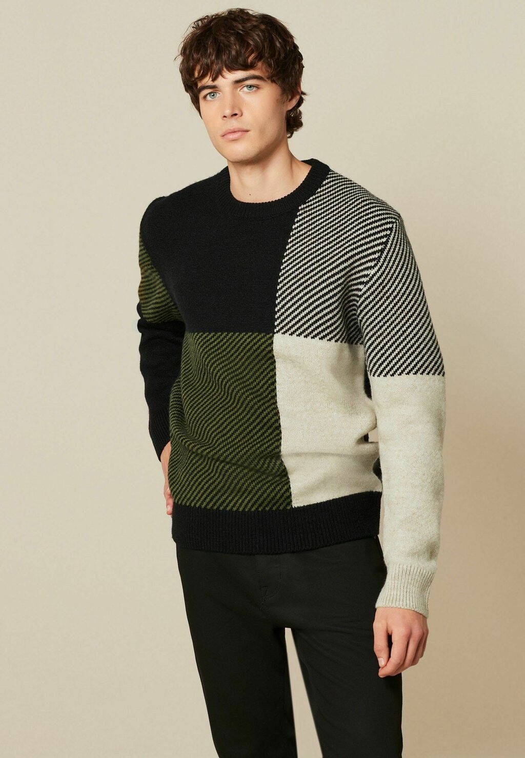 

Свитер Large Check Crew Neck Regular Fit Next, зеленый