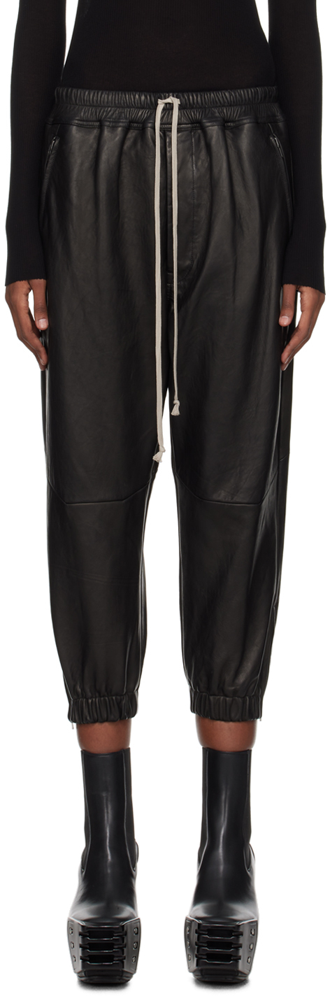 Черные укороченные кожаные брюки Rick Owens, цвет Black 