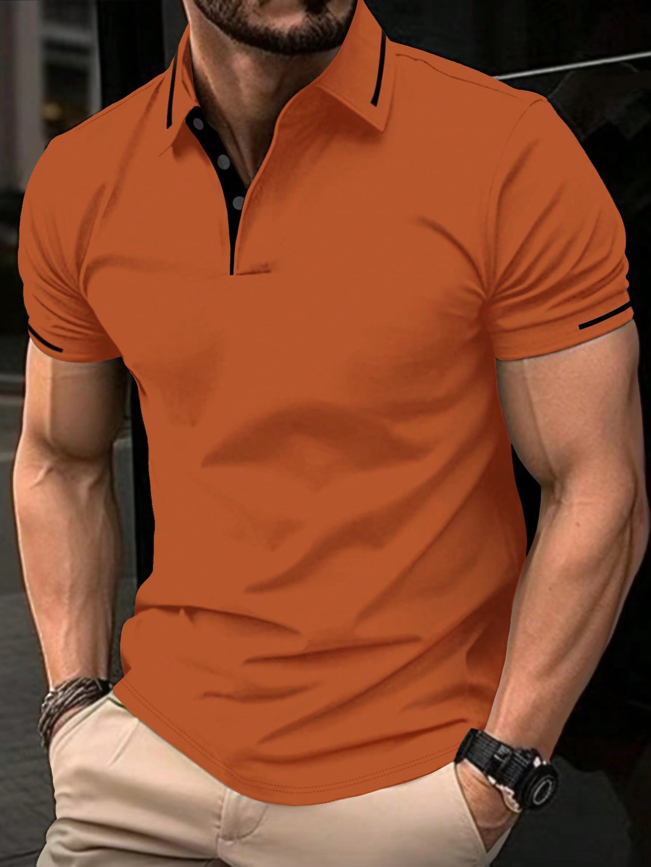 Мужская однотонная рубашка-поло с короткими рукавами, апельсин цена и фото
