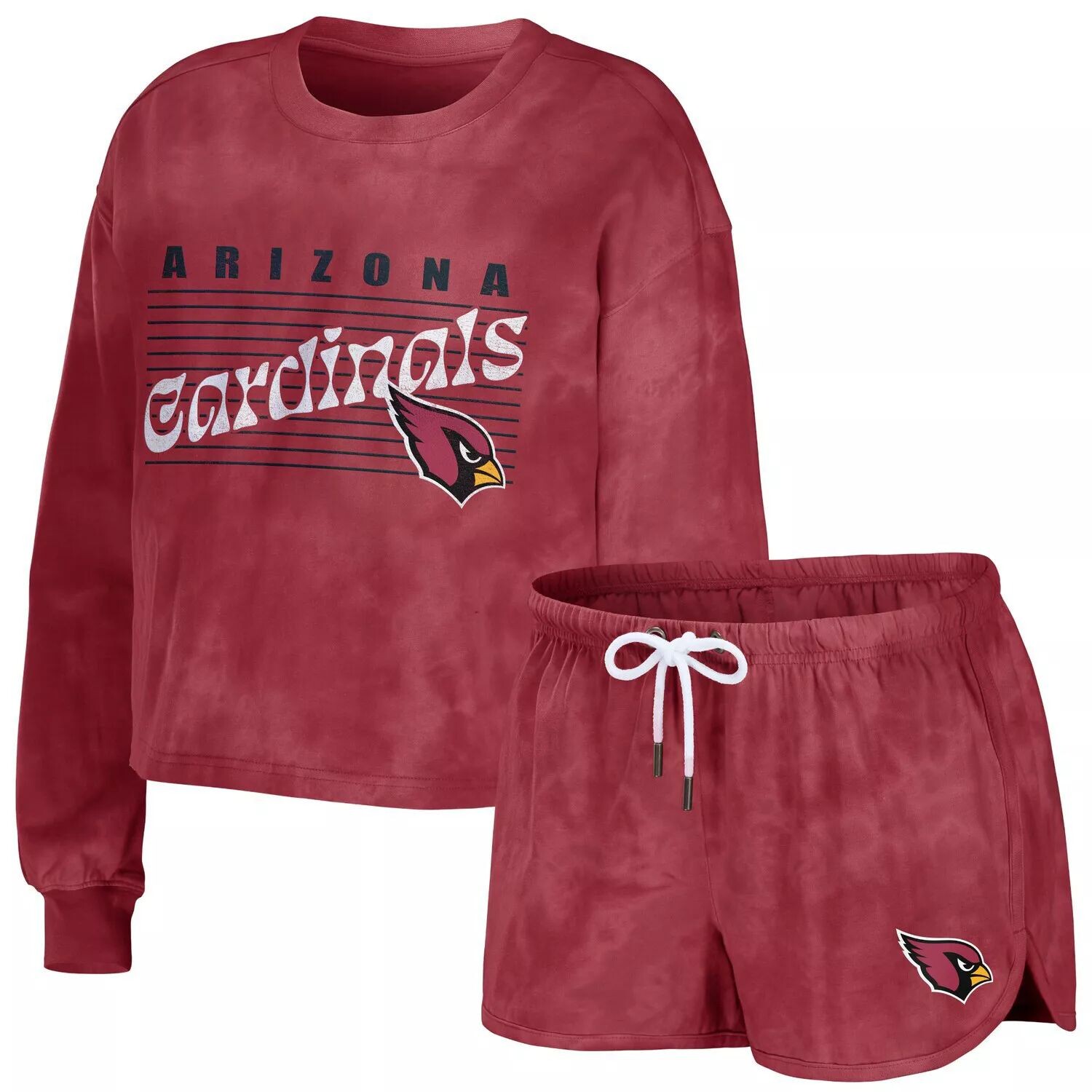 

Женская одежда от Erin Andrews Cardinal Arizona Cardinals Укороченный пуловер с принтом тай-дай, комплект для отдыха, свитшот и шорты