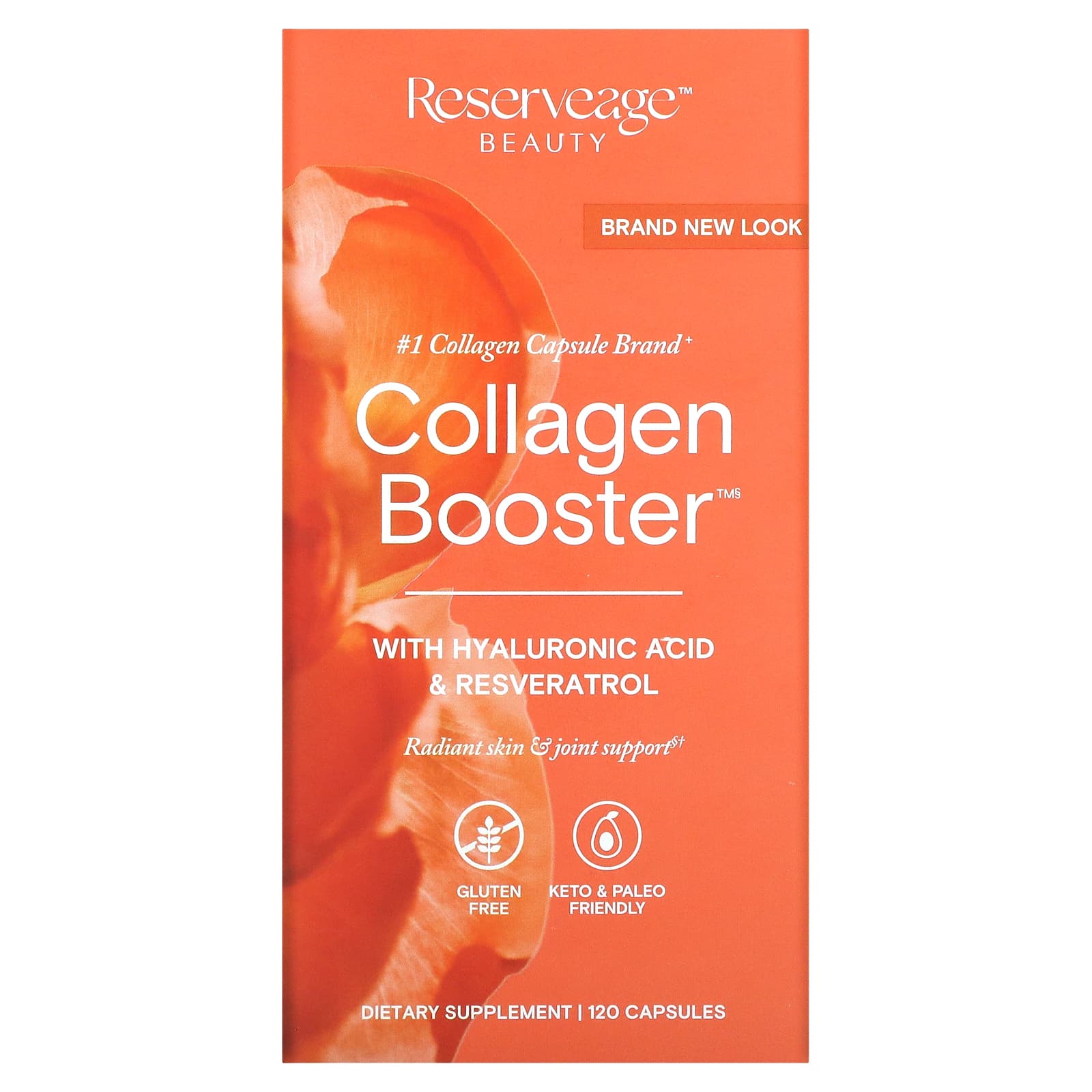 

Collagen Booster с гиалуроновой кислотой и ресвератролом, 120 капсул, Reserveage Nutrition